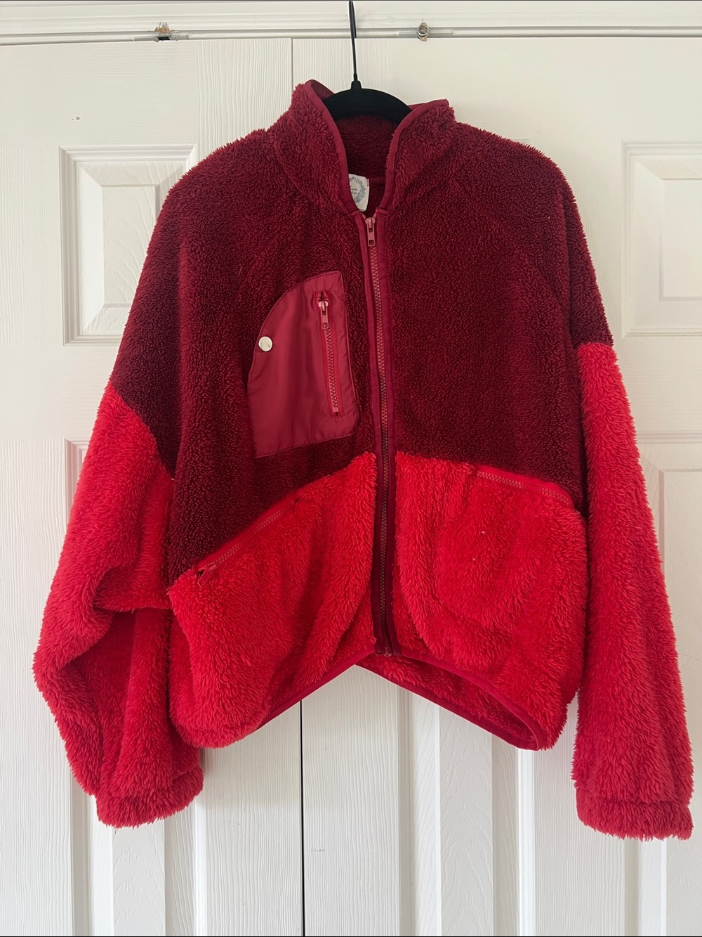Blue Rain Two-Tone Red Plush Zip Fleece Jacket